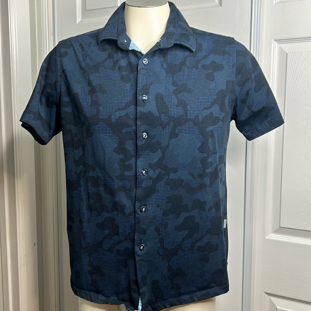 Stone Rose Blue Black Button Up M‎
